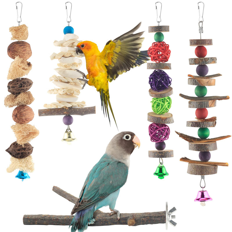 Bissap Bird Chew Toys, 5 Packs Parakeet Natural Wood Toys Parrot Hanging Cage Toy Bird Perch Stand for Small Bird Conure Cockatiel Parrotlet Lovebird Budgie - PawsPlanet Australia