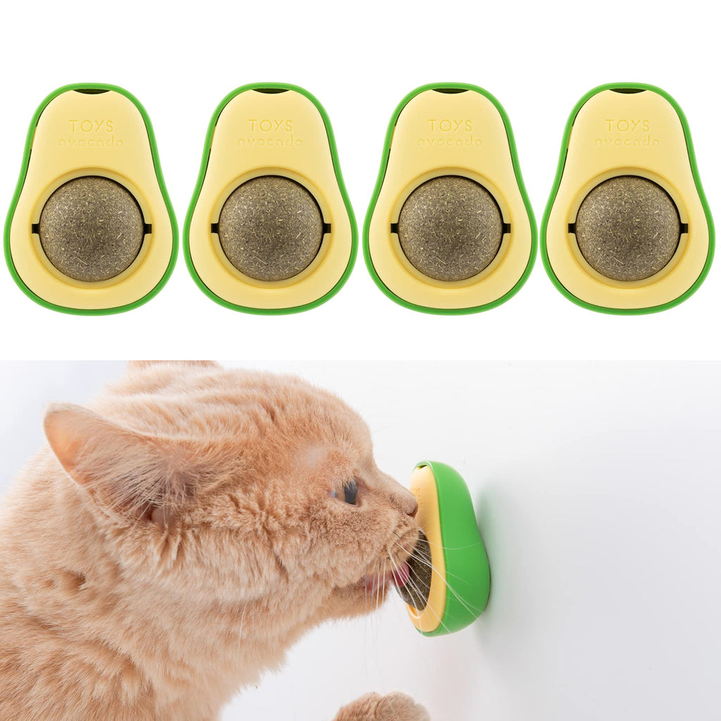 Catnip Wall Ball Toys - 4 Pack Avocado Shape Rotatable Cat Snack Edible Catnip Balls, Healthy Kitten Bite Lick Chew Toys for Teeth Cleaning & Playing, Interactive Pet Supplies to Relieve Cat Anxiety - PawsPlanet Australia