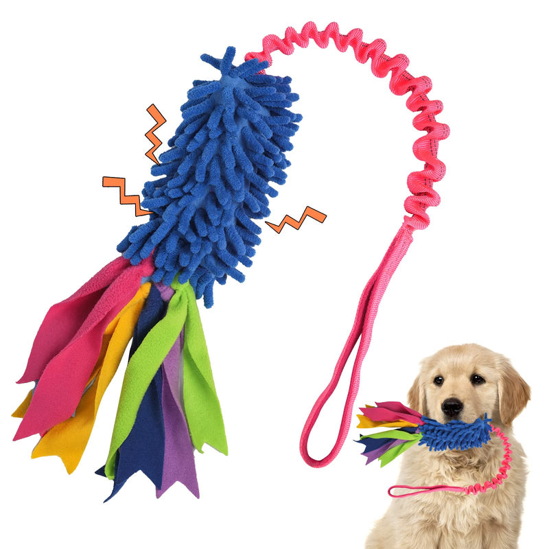 Dog Tug Toy,Dog Toys for Aggressive Chewers Dog Rope Toy with Strong Squeak - Easy to GRAP Large Dog Chew Toy Ideal for Training for Puppy, Middle Dog Play,Hand Made Blue Chenille, Red Webbing - PawsPlanet Australia