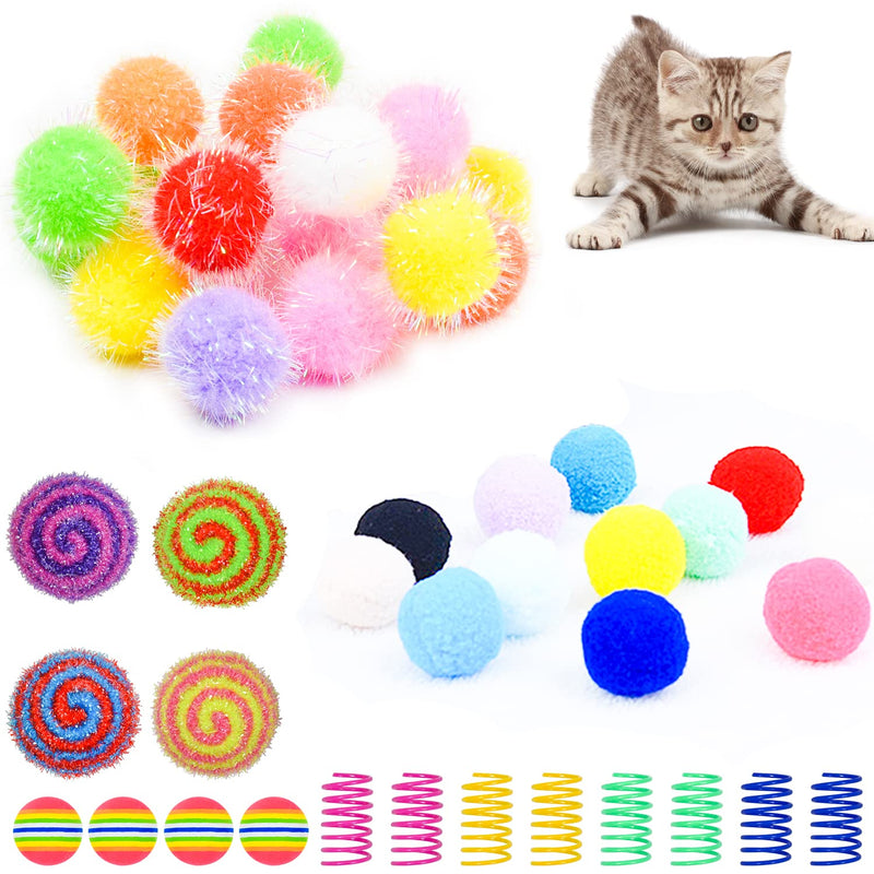 47 Pcs Cat Balls Toys Soft Glitter Tinsel Tinsel Pom Poms Cat Sparkle Fuzzy Chase Puff Balls for Cat Exercise Scratch Play - PawsPlanet Australia