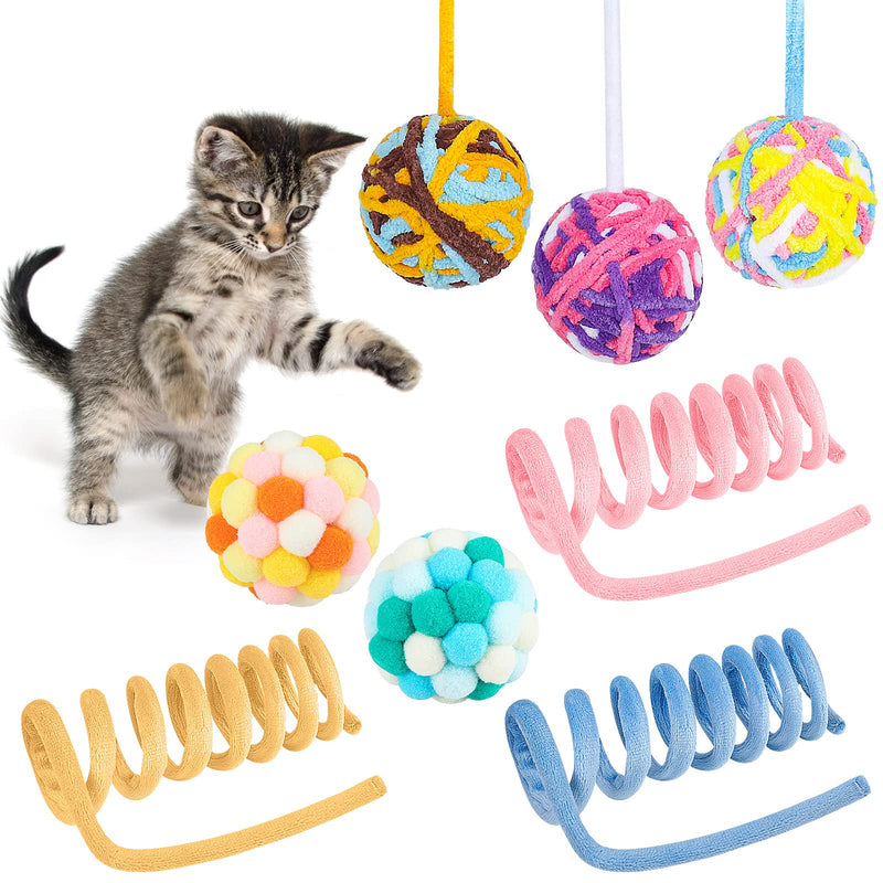 Tiibot 8 Packs Cat Toys Set Include Woolen Yarn Cat Ball with Built-in Bell Cat Spring Toys Cat Toy Balls for Small Animals Kittens Interactive Chasing Chewing Toys Puppies Thank You Gift Birthday - PawsPlanet Australia