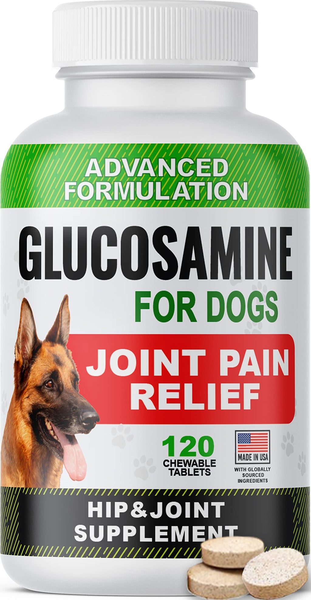 Glucosamine Tablets for Dogs - Joint Supplement w/ Omega-3 Fish Oil - Chondroitin, MSM - Advanced Mobility Chews - Joint Pain Relief - Hip & Joint Care - 120 Ct - Made in USA 120 Chewable Tablets - PawsPlanet Australia