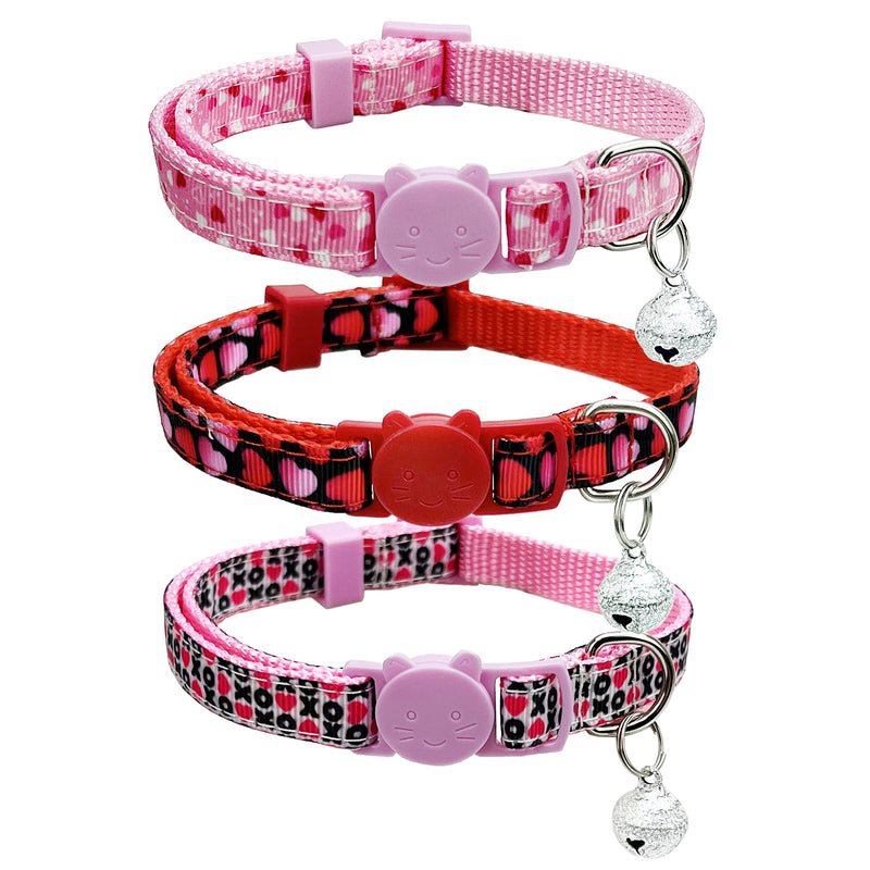 Valentine Holiday Cat Collar with Bell, 3 Pack Breakaway Kitty Kitten Heart Collar for Boys Girls Male Females - PawsPlanet Australia