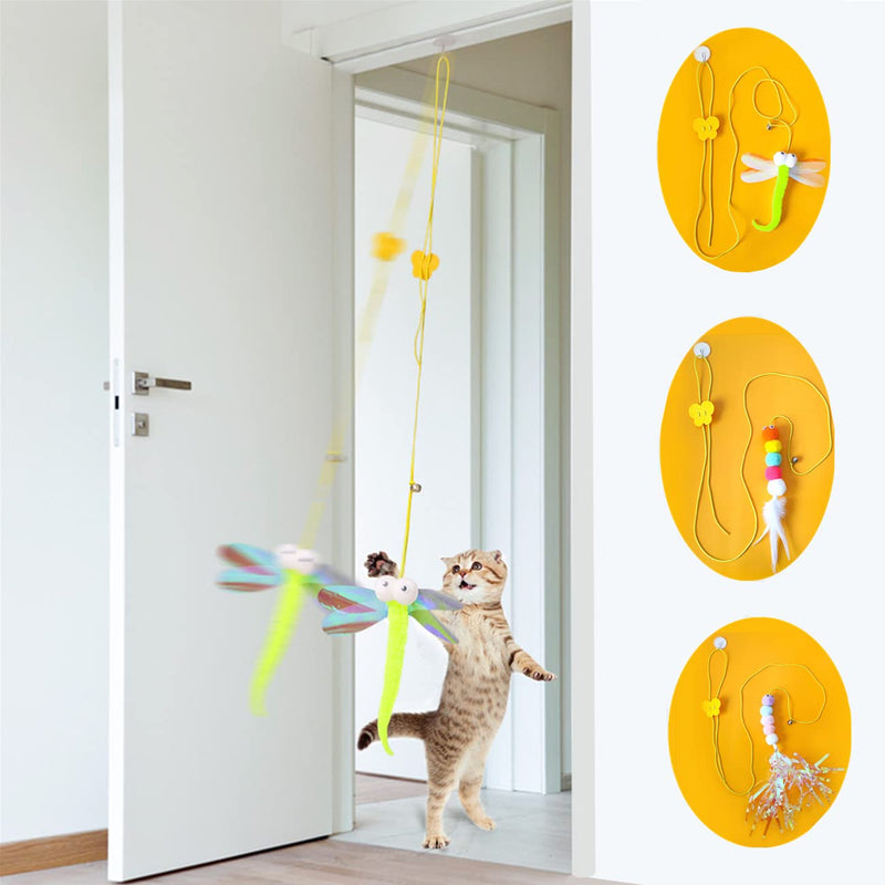 SHENGOCASE Cat Toy, 1/3-Pack Interactive Feather Cat Toys, Cat Feather Teaser, Cat Toy Hanging from Door, Bouncing Cat Doorway Toy 3-Pack Hanging Toy - PawsPlanet Australia