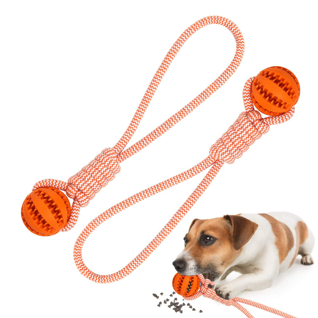 Dog Rope Ball Toy, Aggressive Chewers Dog Toys Ball for Pet Tooth Cleaning Training tug of war Chewing Fetching, IQ Treat Ball Food Dispensing Toys Orange - PawsPlanet Australia