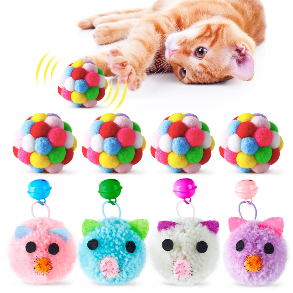 Dorakitten Cat Toy Balls with Bell & Cat Toys Mice (8 Pack) Interactive Cat Toys for Indoor Cats Bite Resistant Kitten Chew Toys Colorful Soft Fuzzy Balls Cat Kicker Toys - PawsPlanet Australia