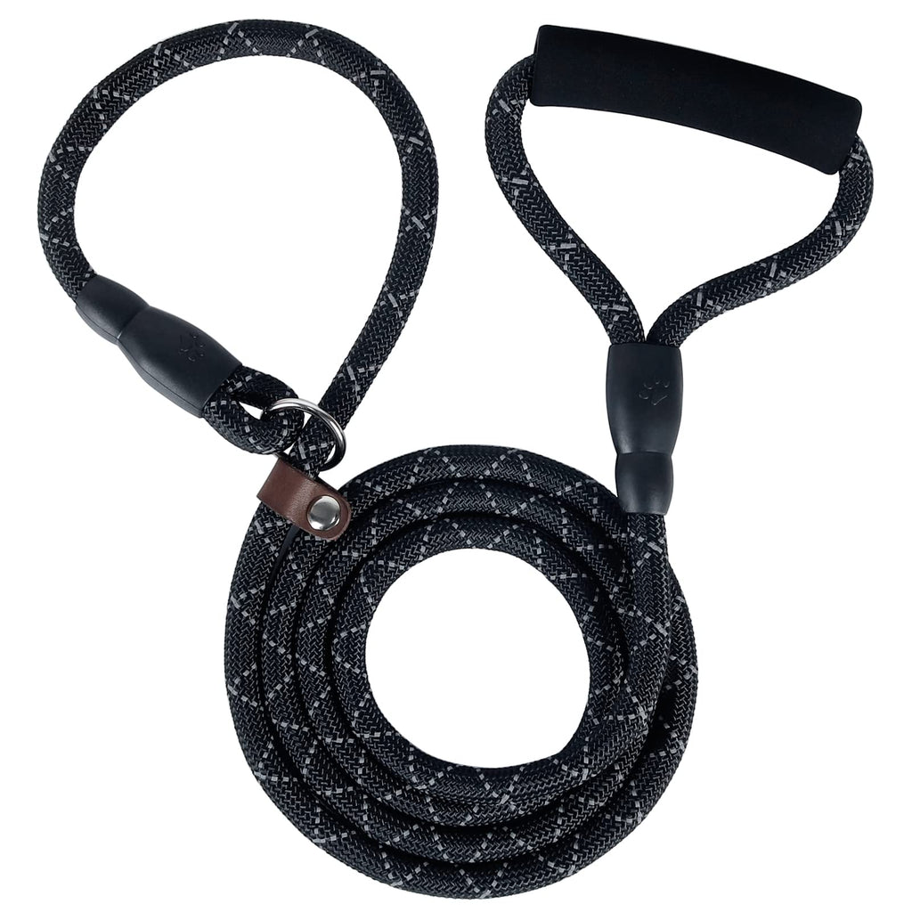 Vivifying Slip Lead Dog Leash, 6.5FT Reflective Durable Rope Dog Leash, No Pull Dog Training Leash with Comfortable Handle for Medium and Large Dogs (Black) - PawsPlanet Australia