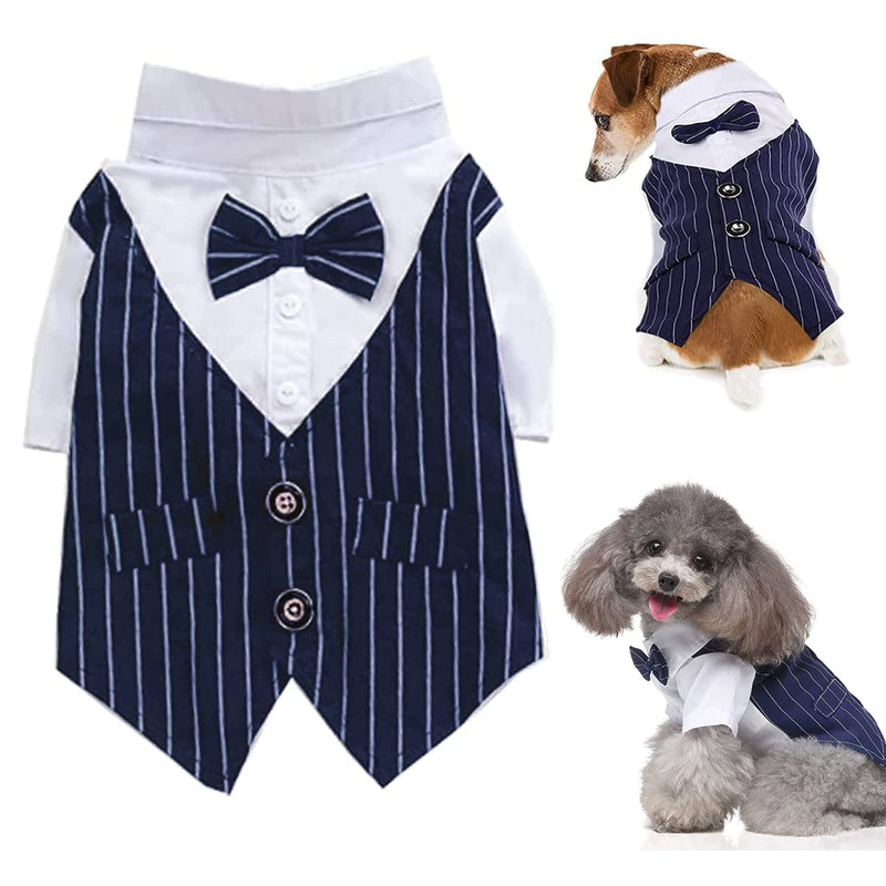 Dog Shirt Pet Tuxedo Clothes, Suit Bow Tie Costumes, Dogs Formal Apparel Outfit with Blue Tie, Puppy Prince Wedding Bow Tie Gentleman Jacket for Small Medium Dogs Cats, Party Cosplay - PawsPlanet Australia