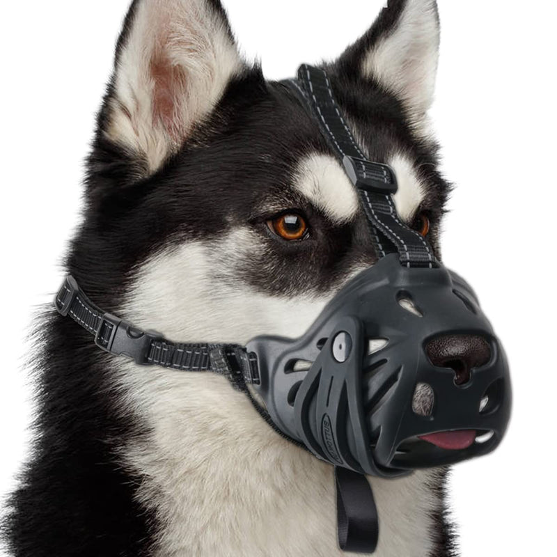 Dog Muzzle with Movable Front Strap for Biting Chewing Scavenging and Wound Licking, Humane and Soft Basket Muzzle for Small Medium Large Dogs, Allows Panting and Drinking Black #2 (Snout 5.7-7") - PawsPlanet Australia