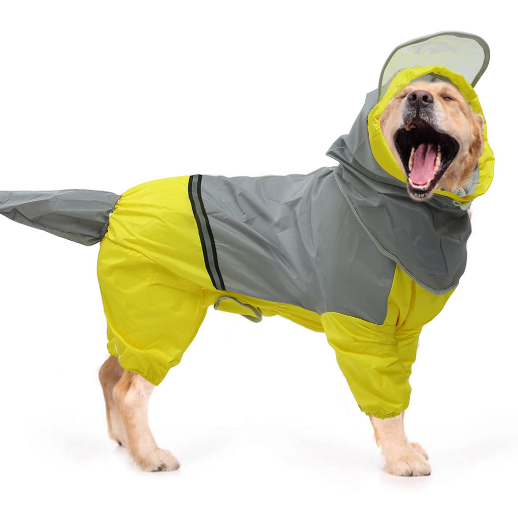 Dog Raincoat, 4 Legs Full Body Coverage Rain Jacket with Detachable Hat, Waterproof Hoodie with Reflective Strips, Lightweight Poncho Slicker with Leash Hole Transparent Brim for Large Pet Dogs 4XL - PawsPlanet Australia