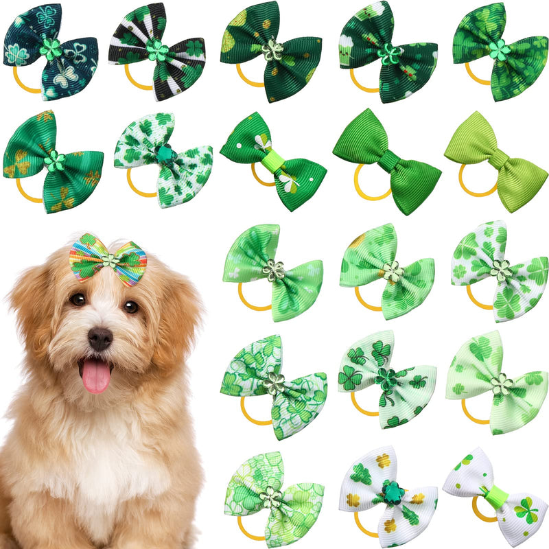 Weewooday 40 Pieces Dog Hair Bows Puppy Dog Hair Accessories Pet Hair Flag Clover Bows with Elastic Rubber Band for Girl Dog Accessories for Independence Day St. Patrick's Day Shamrock Style - PawsPlanet Australia