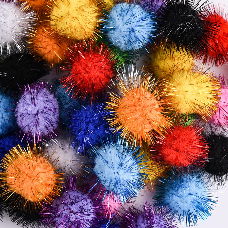 WXJ13 80 Pcs 1.8 Inch Sparkle Balls for Cats, Cat Sparkle Balls Pom Pom Balls Colorful Lightweight Cat Toys Tinsel Balls for Cats Indoor Assorted Color Random with Storage Bag - PawsPlanet Australia