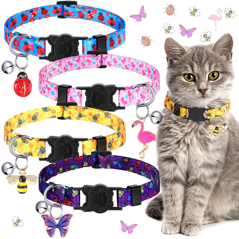 Weewooday 4 Pieces Cat Collars Breakaway with Bell and Pendants Colorful Summer Cat Safety Collar Adjustable Collar for Cats Cute Kitten Collar Set Cat Collar for Pet Kitten Supplies Small Cute Style - PawsPlanet Australia