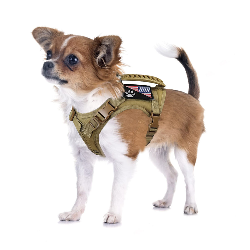 Tactical Small Dog Harness Tactical Puppy Vest with Rubber Handle K9 Military Adjustable Pet Cat Vest Harness for Outdoor Training XS Dog Harness Brown harness - PawsPlanet Australia