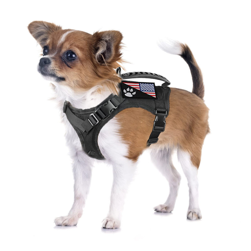 Tactical Small Dog Harness Tactical Puppy Vest with Rubber Handle K9 Military Adjustable Pet Cat Vest Harness for Outdoor Training XS Dog Harness Black harness - PawsPlanet Australia