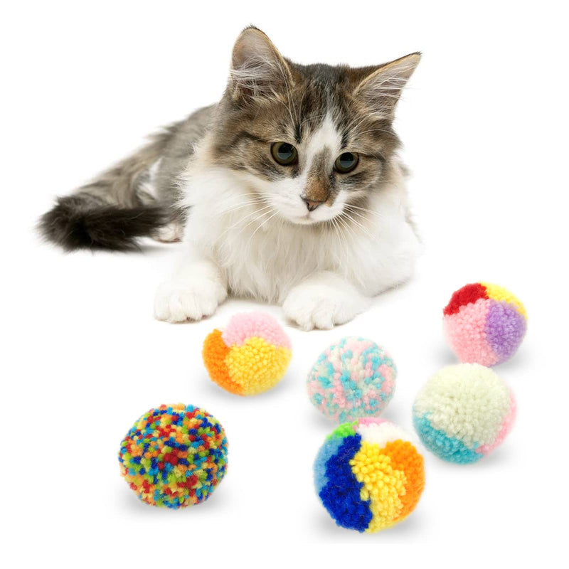 Andiker 6Pcs Assorted Color Cat Ball Toys, Woolen Yarn Puffs Cat Pom Pom Balls Interactive Kitten Chasing Toys - PawsPlanet Australia
