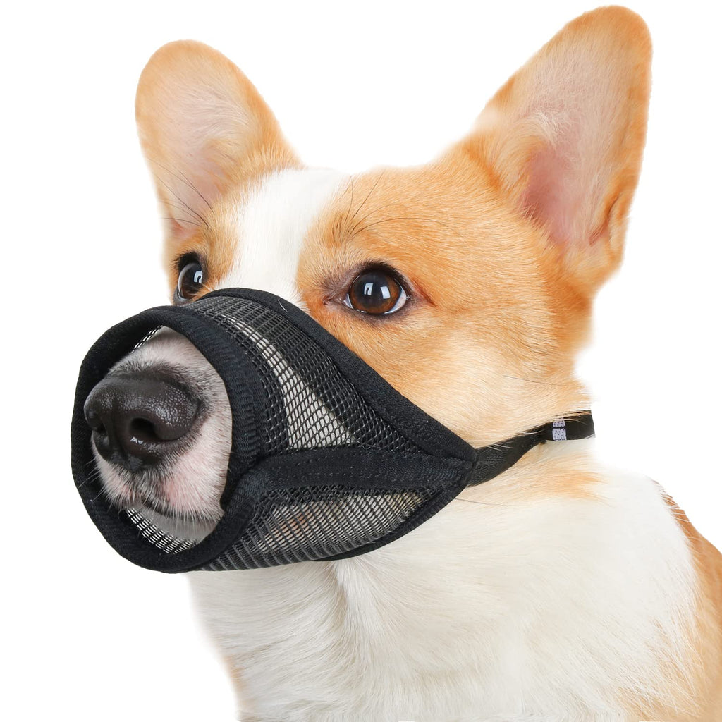 Mesh Dog Muzzle to Prevent Biting and Chewing, Breathable Adjustable Muzzles for Small Medium Large Dogs Corgi Labrador, Allows Panting and Drinking Black XS - PawsPlanet Australia