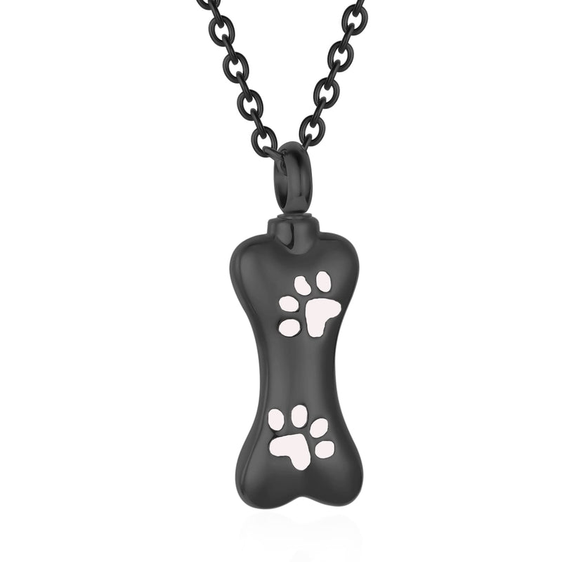 Custom Dog Bone Memorial Pendant Necklace with Paw Print, Stainless Steel Personalized Pet Cremation Jewelry Puppy Animal Urn Pendant Best Friends Friendship Pet Keepsake Gifts Dog Urn Necklace for Ashes for Dog Lovers Black - PawsPlanet Australia