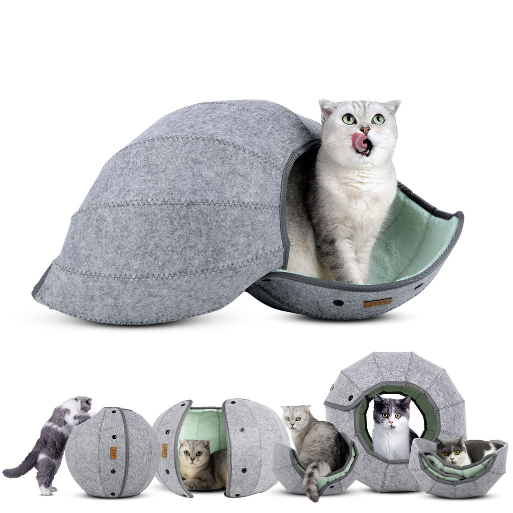 AMJ K·1 Cute Shell Cat Bed House Indoor, Cat Toys Ball Interactive - Soft Cat Cave & Foldable Pet Tunnel Tube Condos, as a Multi-Function Fun Toy Bed for Puppy Dogs & Cats Green - PawsPlanet Australia