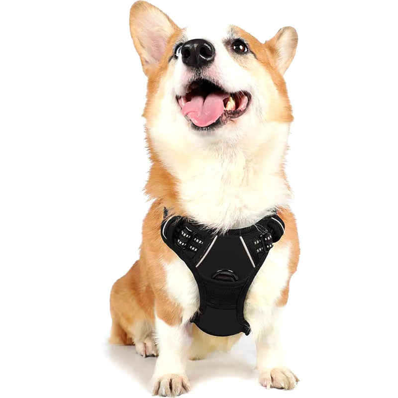 Soft Front Dog Harness,Reflective Vest Harness with 2 Leash Attachments and Handle Adjustable Reflective Breathable Oxford Soft Vest Easy Control Front Clip for Small Medium Large Dog S Black - PawsPlanet Australia
