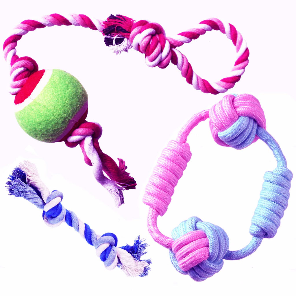 Dog Chew Toys for Puppies Teething, 3 Pcs Bulk Dog Toys for Aggressive Chewers Interactive Cotton Rope Toys for Small Medium Dogs, Puppy Rope Toy, Durable Dog Teething Toys, Dog Tug of War Toys - PawsPlanet Australia
