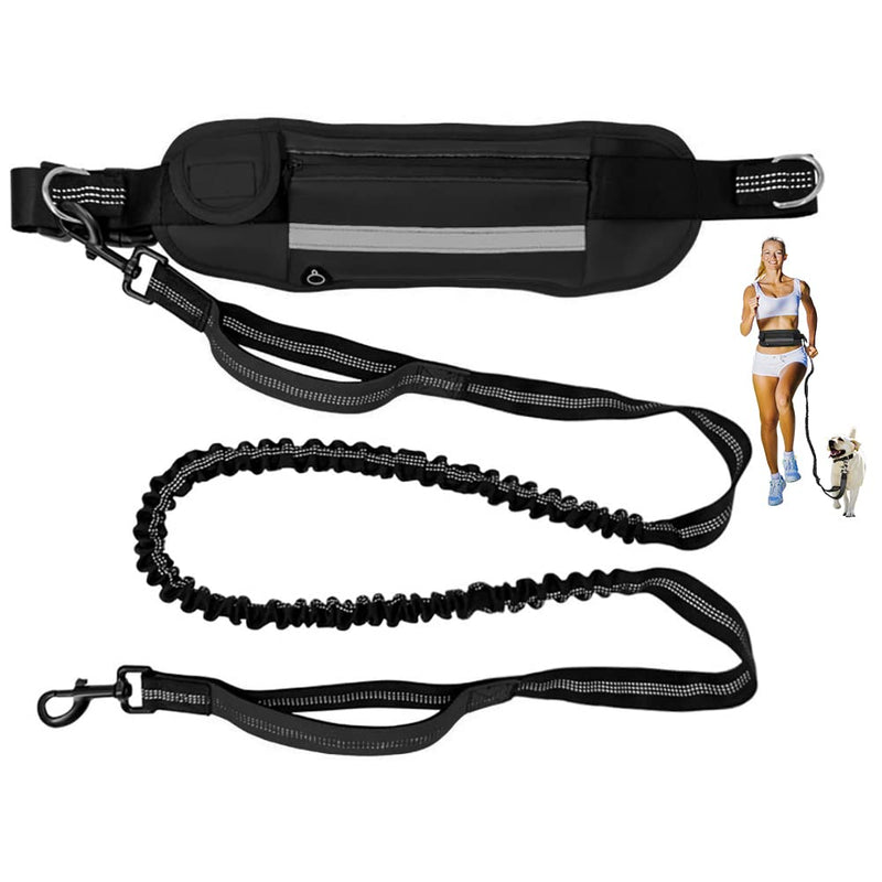 OEFWING Hands Free Dog Leash W/Zipper Pouch : Dual Padded Handles & Durable Retractable Bungee Dog Running Waist Leash for Small to Medium Dogs, Adjustable Waist Belt for Walking Jogging Hiking Biking Black - PawsPlanet Australia
