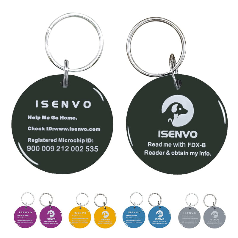 ISENVO Pet ID Tag with Microchip Inside, Light Dog and Cat ID Tag, Waterproof and Durable Pet ID Tag with Free Registration & Lifetime Recovery Service (Black) Black - PawsPlanet Australia