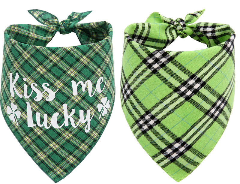 2Pack St Patricks Day Dog Bandana, Green Plaid Dog Bandana with Shamrock Pattern - PawsPlanet Australia