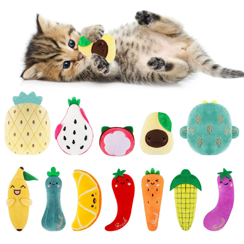 Tiibot 12 Pieces Catnip Toys Cat Teething Chew Toy Catnip Filled Cartoon Cat Toys Cactus Pineapple Carrot Maize Pepper Eggplant Banana Pitaya Assorted Styles Cat Squeak Toys for Cat Kitten Kitty - PawsPlanet Australia