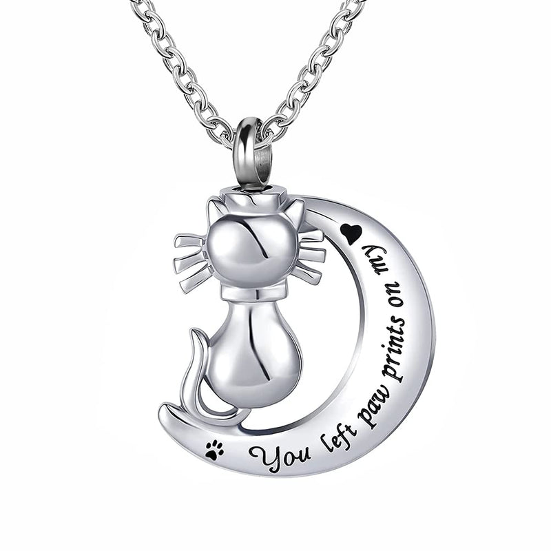 OutstandLong Cat Animal Urn Necklace for Ashes Pet Paw Prints on My Heart Cremation Keepsake Necklace Memorial Locket Jewelry Gift - PawsPlanet Australia