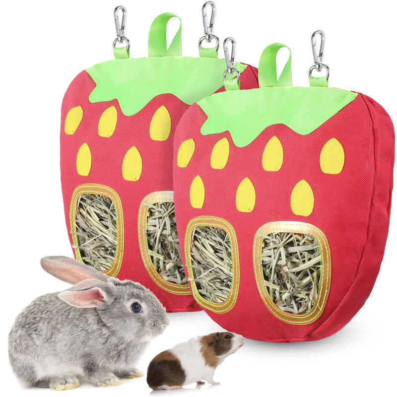 2 Packs Rabbit Hay Feeder Bag for Cage Strawberry Guinea Pig Hay Feeder Storage Hanging Feeding Hay Manger Hanging Large Less Waste for Bunny - PawsPlanet Australia