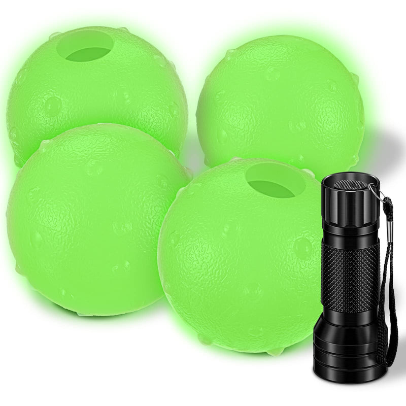 4 Pieces Light Dog Ball Glow in The Dark Rubber Dog Fetch Toy Balls for Large and Small Dogs, with 21 LED UV Flashlight for Nice Glowing Effect in Night - PawsPlanet Australia