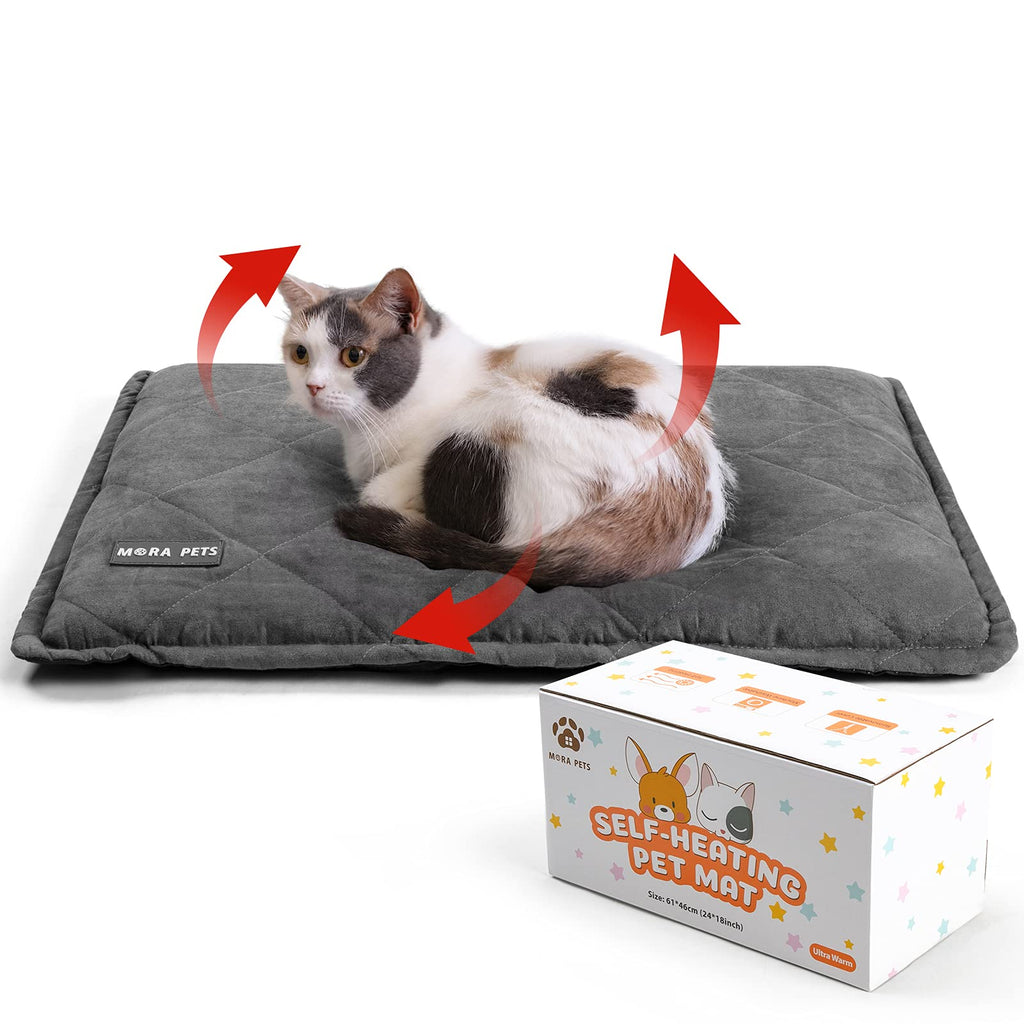 Self Heating Cat Bed Self Warming Cat Bed Ultra Warm Self Heating Cat Pad Self Warming Pet Bed Thermal Cat Pad Removable Cover Outdoor Indoor for Cats and Dogs Small(24x18 In) grey - PawsPlanet Australia