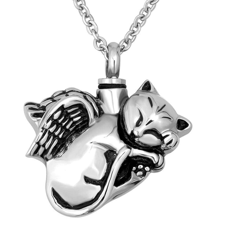 NanMuc Angel Cat Pet Urn Necklace for Ashes Cremation Jewelry Memorial Animal Stainless Steel Pendant Ashes Holder Keepsakes Jewelry - PawsPlanet Australia