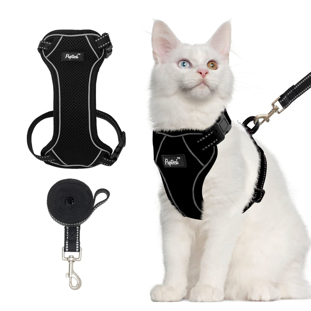 Reflective Cat Harness and Leash Set - Breathable Mesh Vest Harness for Small Medium Cats, Escape Proof Kitty Harness for Training Outdoor Walking Black - PawsPlanet Australia