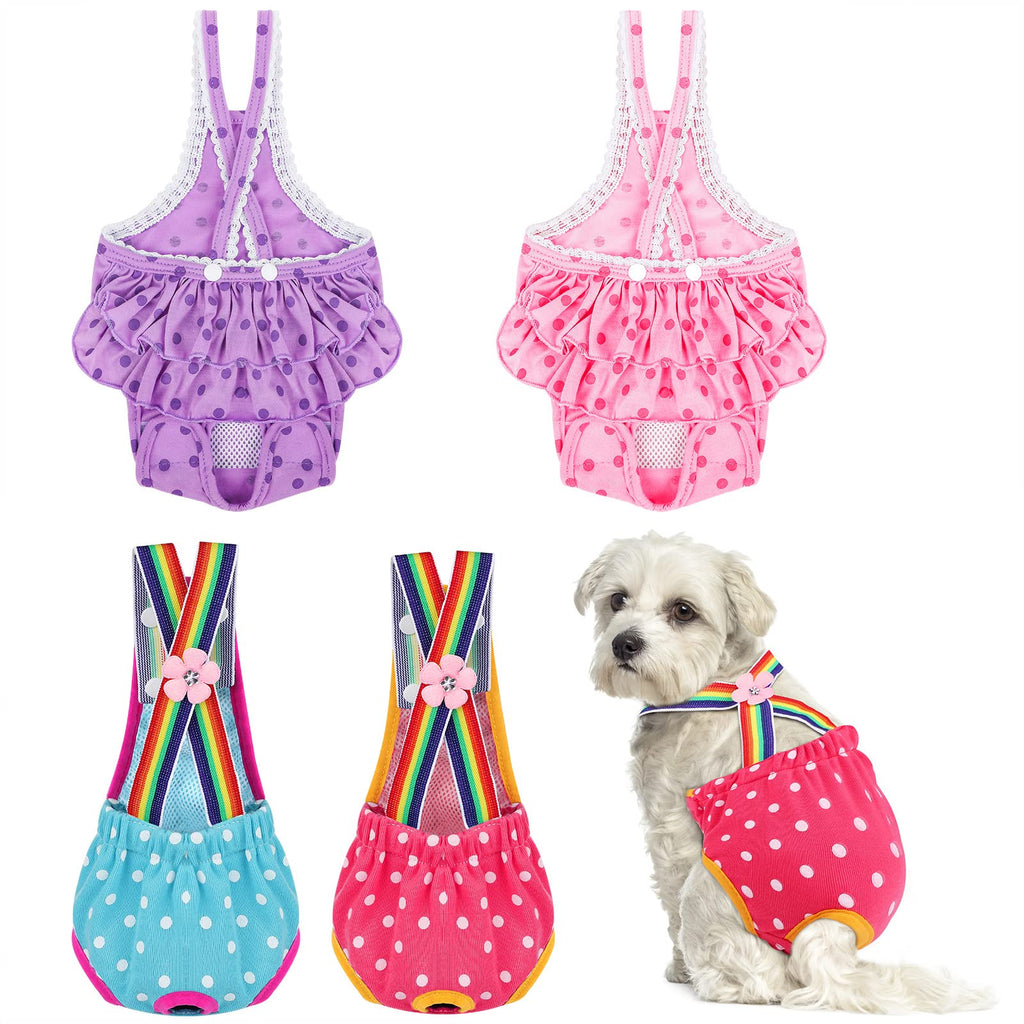 Pedgot 4 Pieces Dog Diaper Pet Sanitary Pantie with Adjustable Suspender Polka-Dot Puppy Underwear Diaper Jumpsuit for Girl Female Dogs Puppy Medium - PawsPlanet Australia