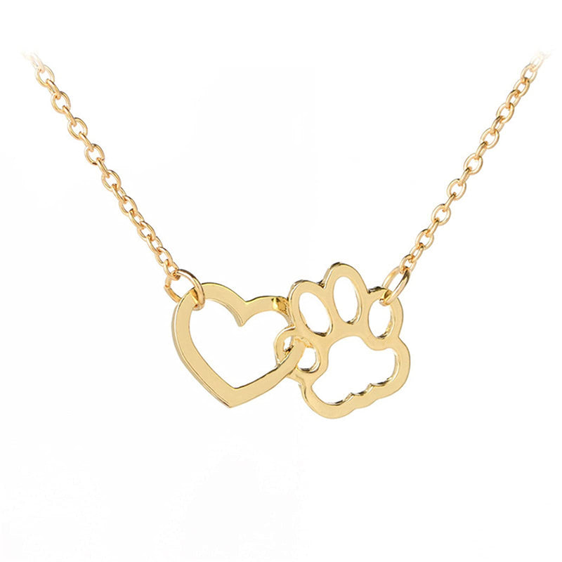 COLORFUL BLING Dog Cat Paw Print Pet Footprint Necklace for Women Girls Double Hollow Cute love Charm Creative Doggy Puppy Cat Animal Forever Love Heart Pendant Necklace Jewelry for Pet Lover Girls (Heart and Paw Print) Gold - PawsPlanet Australia