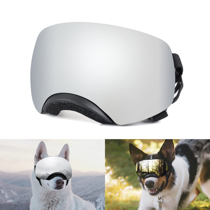 NAMSAN Dog Goggles Medium-Large Breed UV Protection Dog Sunglasses Magnetic Lens Windproof Snow Sports Pet Glasses for Dogs Eyes Protective Black/Reflective Silver Lens - PawsPlanet Australia