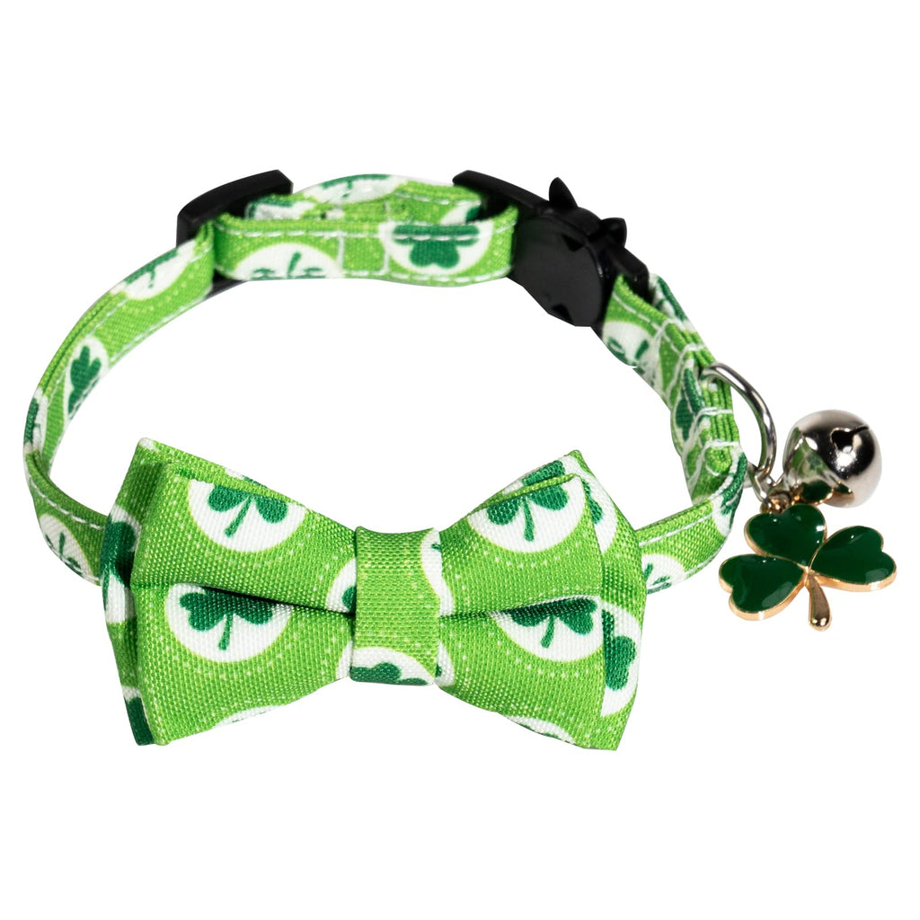 JOYPAWS St. Patrick's Day Cat Collar, Shamrock Clover Design, Delicate Shamrock Charm, Cat Safety Collar with Cute Bow Tie & Bell, Adjustable for Kitty Lucky Irish 7-11" - PawsPlanet Australia