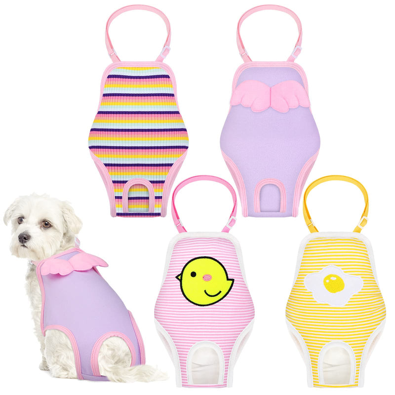 Pedgot 4 Pieces Dog Diaper Striped Striped Sanitary Pantie with Adjustable Suspender Reusable Washable Dog Diapers Panties Jumpsuits for Female Girls Dogs Cats Small - PawsPlanet Australia