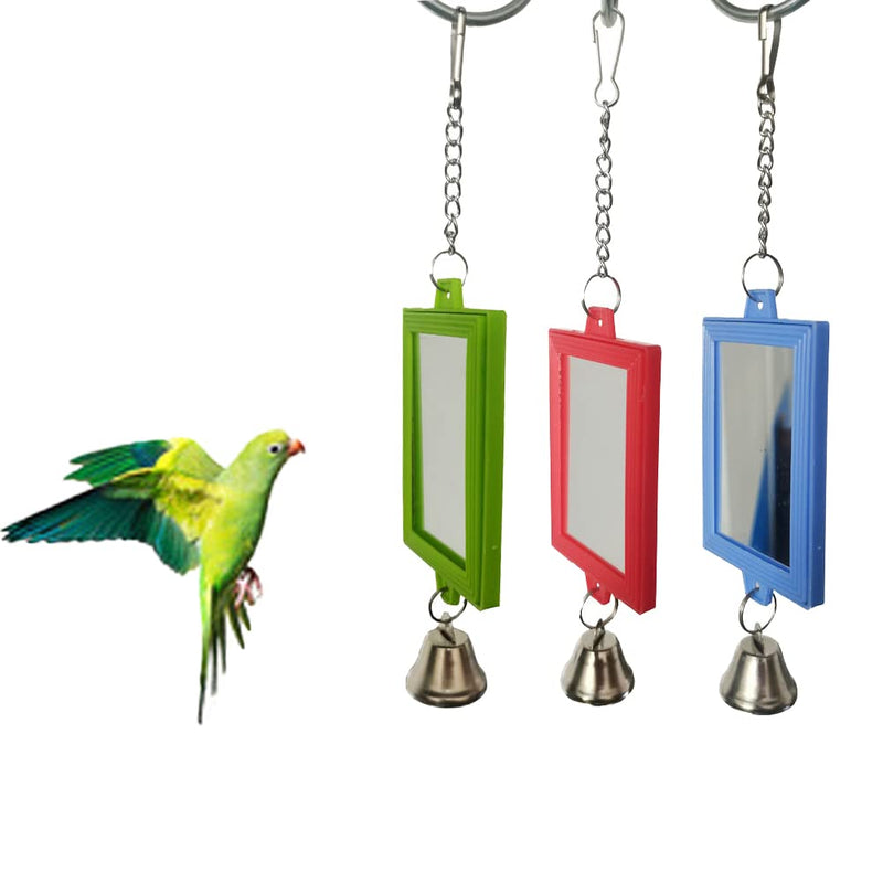 Litewoo 3-Piece Parrot Mirror Toy Hanging with Bells Bird Mirror Pendant Bird Cage Accessories for Parrot Budgie Parakeet Cockatiel Conure Lovebird Caique Lorikeet Finch Canary Cockatoo Square - 3 Pieces - PawsPlanet Australia