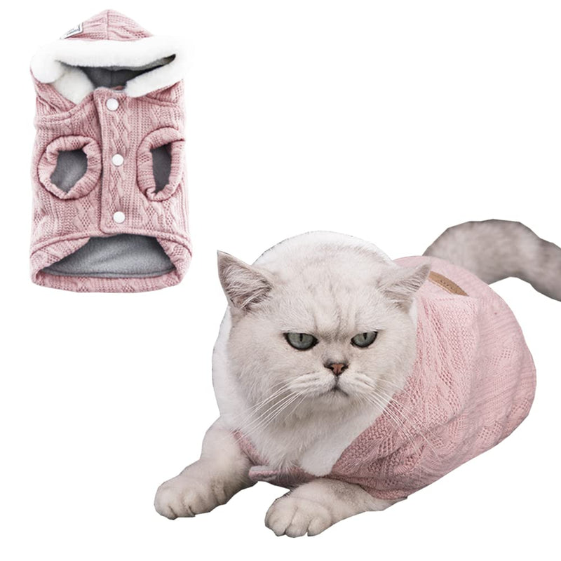 ANIAC Cat Sweater with Hats Dog Hoodies Puppy Winter Coat Kitten Cold Weather Clothes Pet Hooded Knitwear Warm Sweatshirts X-Small Pink - PawsPlanet Australia