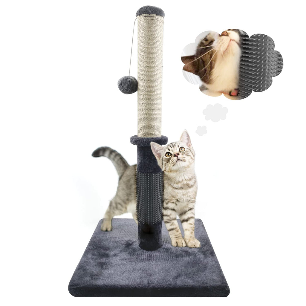 Arkham Pet 29" Tall Cat Scratching Post with Self Groomer Cat Brush, Natural Sisal Cat Scractcher with a Plush Ball Toy for Indoor Cats, Cat Scratcher Post Covered with Soft Smooth Plush - Dark Grey - PawsPlanet Australia