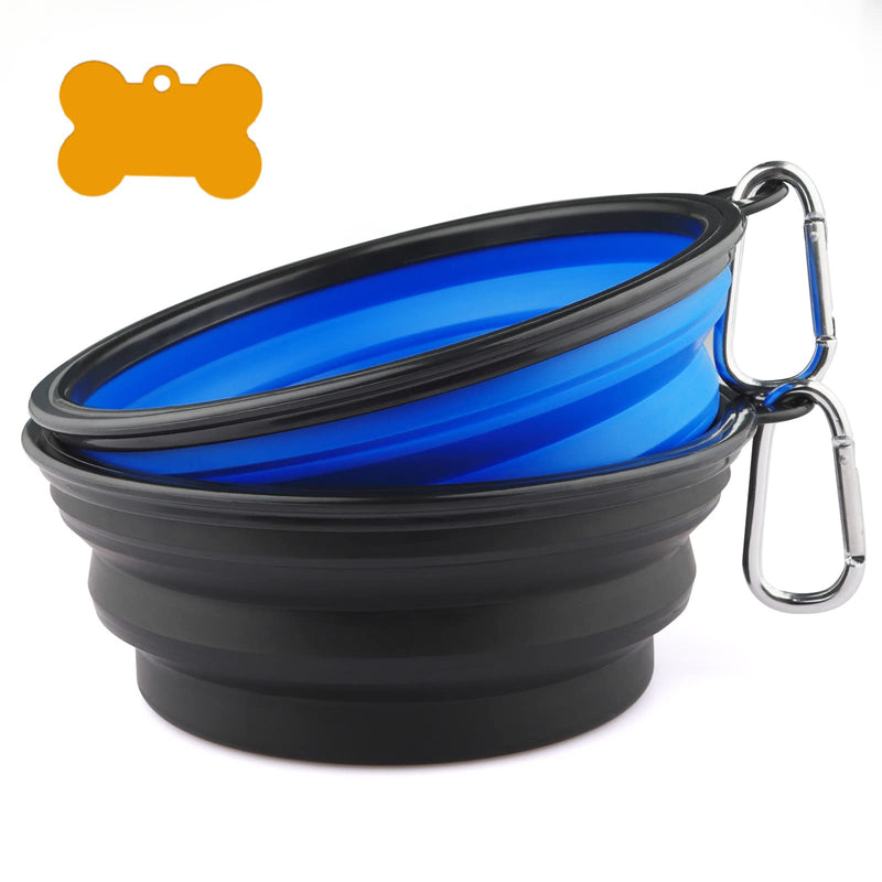 MXZONE 3 Collapsible Silicone Dog Bowl, Foldable Expandable Cup Dish for Small Pet Cat Food Water Feeding Portable Travel Bowl, Free Pet ID-Tag L/Blue+Black - PawsPlanet Australia