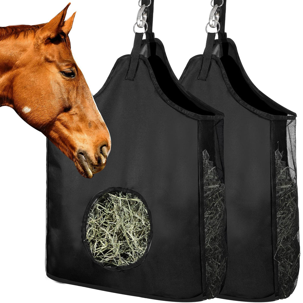 2 Pieces Horse Hay Bag Large Feeding Hay Bag 600D Nylon Horse Hay Tote Bag Horse Feeder Sack Storage Bag with Metal Rings for Horse Sheep Cow Goats Black Solid Pattern - PawsPlanet Australia