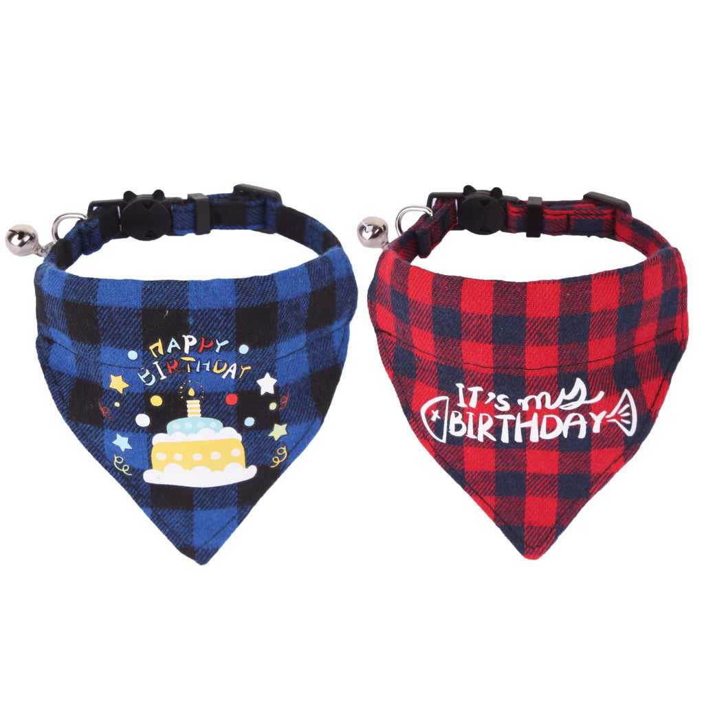 Birthday Cat Collars Breakaway with Bells, 2 Pack Cat Birthday Collar with Removable Bandana, Adjustable Plaid Cat Bandana Collar for Kittens Cats - PawsPlanet Australia