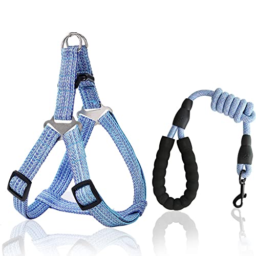 Custom Adjustable Pet Dog Leash and Harness Set No Pull No Choke Breathable Dog Chest Strap for Small & Medium Blue - PawsPlanet Australia