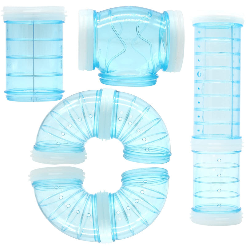 Hamster Tube Set, 8 Pack Transparent Curved Pipe Pet Cage Tunnel Hamster Toy DIY Creative Connection Tunnel External Sports Tube for Mouse Hamster Rat and Other Small Animals Blue - PawsPlanet Australia