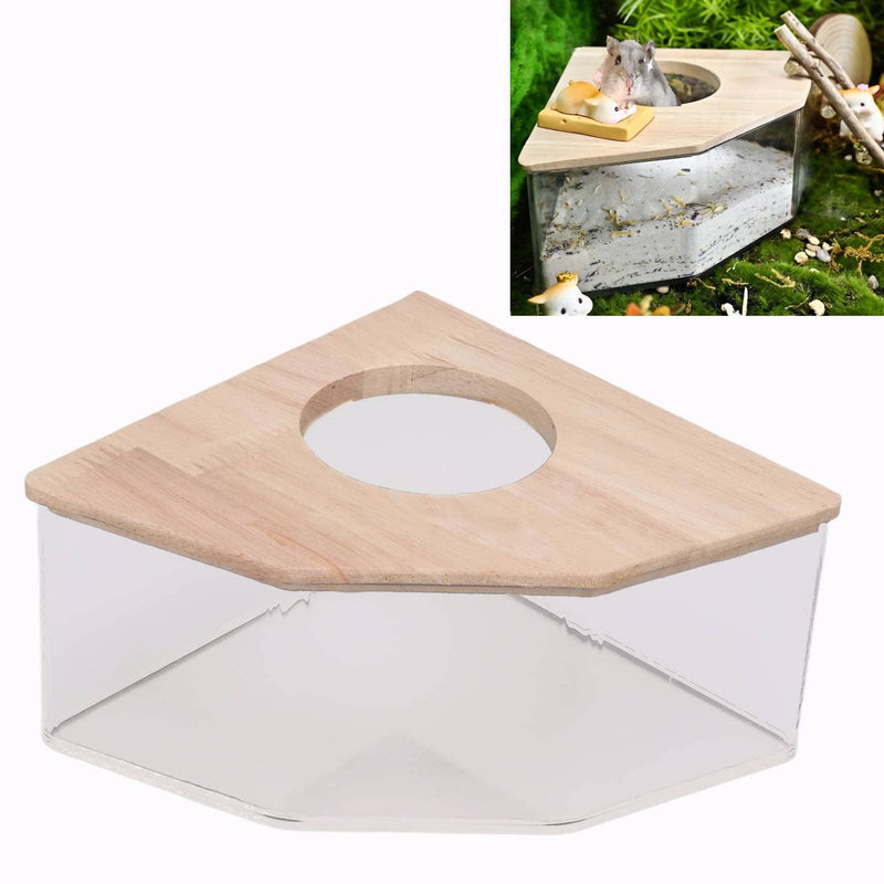 Pssopp Hamster Bath Box Right Angle Fan Acrylic Safe Hamster Sand Bathroom with Natural Wood Cover for Mice or Other Small Pet Hamster - PawsPlanet Australia
