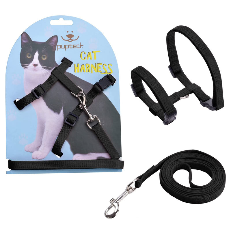 PUPTECK Adjustable Cat Harness and Leash Set - Nylon Soft Light Strap Harness for Outdoor Walking and Training, Breathable & Skin-Friendly for Cats, Rabbits and Small Pets Black - PawsPlanet Australia